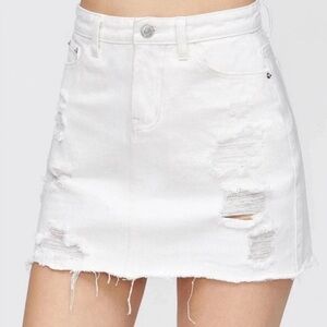 SHEIN Solid White Distressed Ripped High Waisted Denim Mini Skirt Size Medium